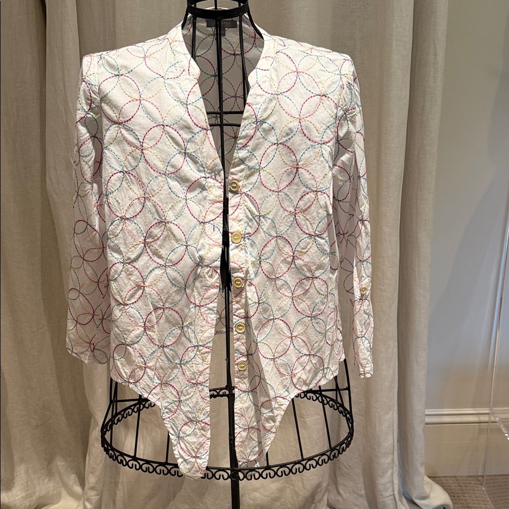 Habitat White Button-Front Jacket with Multicolor Embroidered Circles
